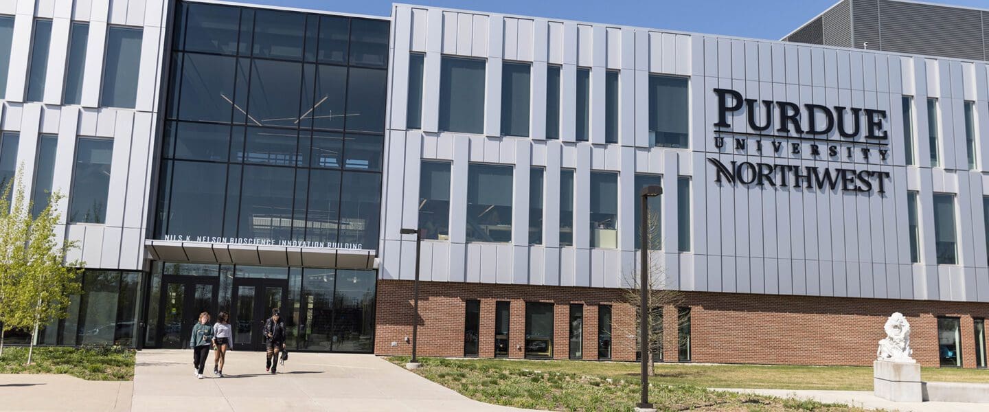 PNW students leave the Nils K. Nelson Bioscience Innovation Building