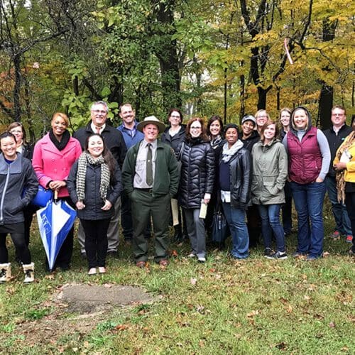 A Leadership Northwest Indiana cohort at PNW's Gabis Arboretum