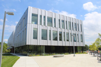 A side view of PNW"s Nils K. Nelson BIoscience Innovation Building.