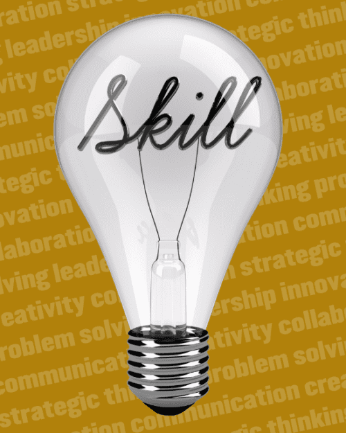 Image of lightbulb with the word skill written on it.