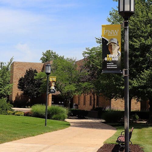 Banners on PNW's Westville campus