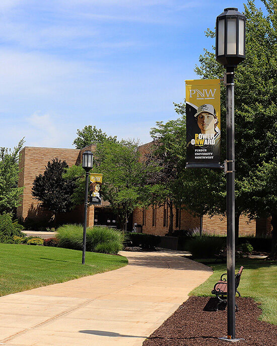 Banners on PNW's Westville campus