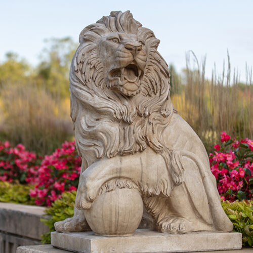 A lion statue on campus