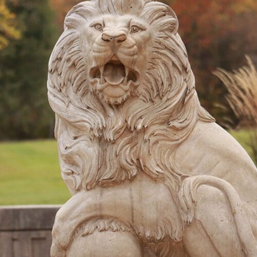 A lion sculpture on PNW's Westville campus