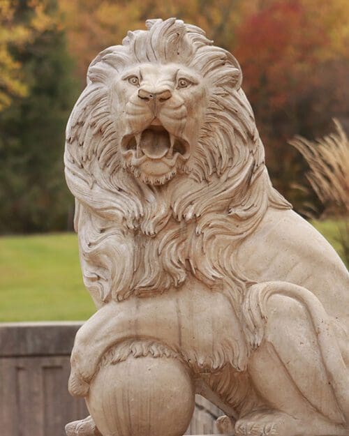 A lion sculpture on PNW's Westville campus