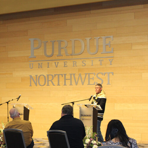 The speaker podium at PNW's Founders Day 2021.