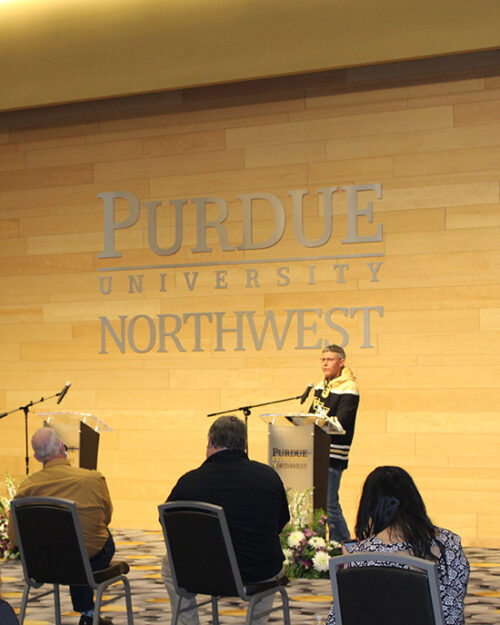 The speaker podium at PNW's Founders Day 2021.