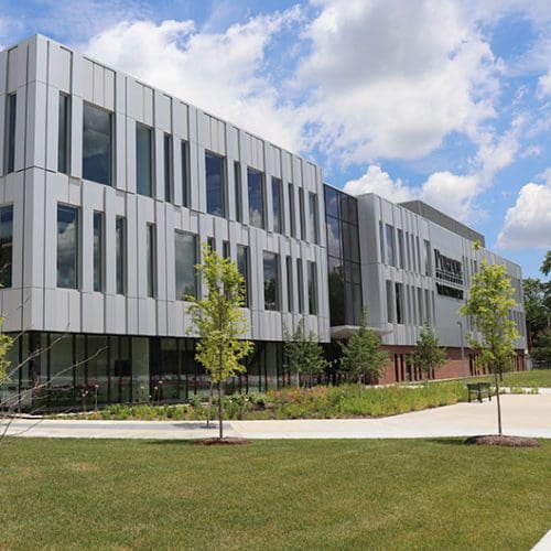 A view of PNW's Nils K Nelson Bioscience Innovation Building