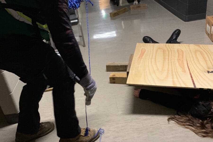 PNW CERT members participate in an exercise on search and rescue techniques on the Westville campus in 2019.