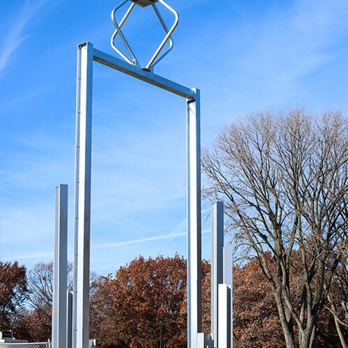 Construction is progressing on a steel bell tower in the southwest part of PNW’s Hammond campus.