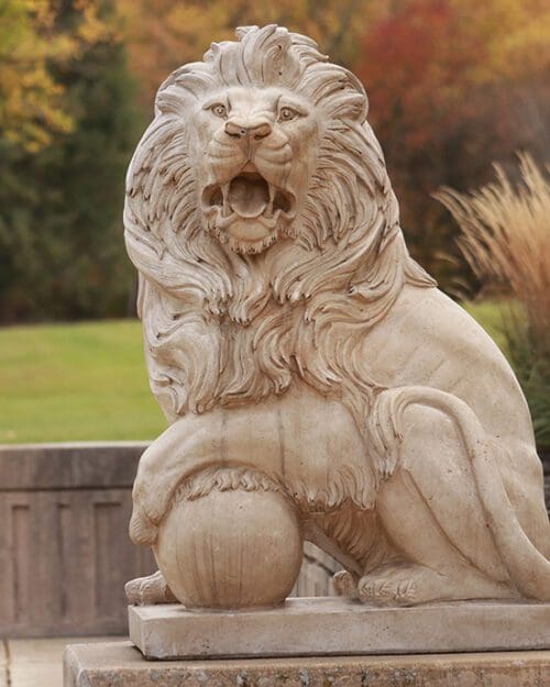 A lion statue on PNW's Westville campus