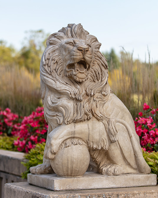 A lion sculpture on PNW's Westville campus