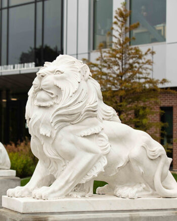 A lion sculpture on PNW's campus