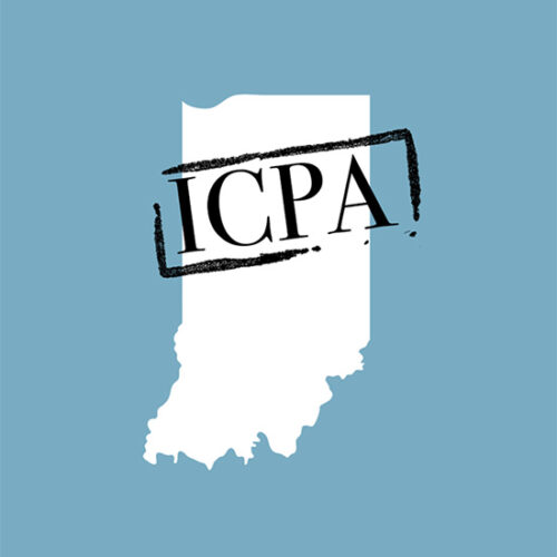 Illustration of state of Indiana with ICPA text