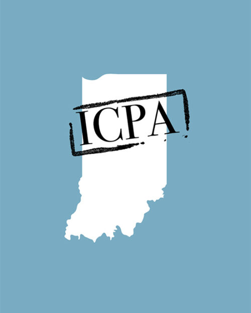 Illustration of state of Indiana with ICPA text