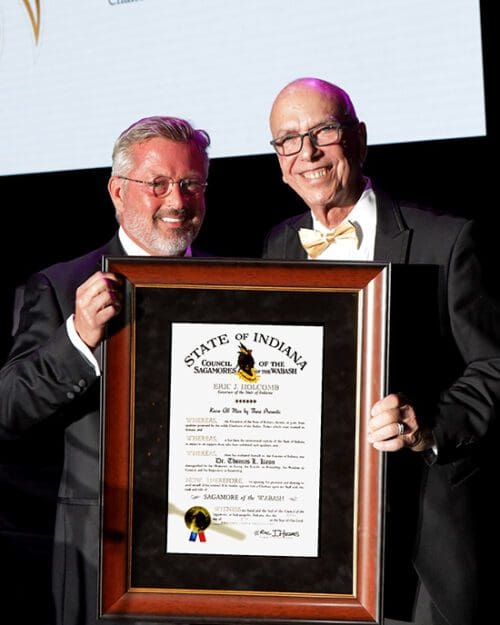 Chancellor Thomas L. Keon is awarded the Sagamore of the Wabash Award