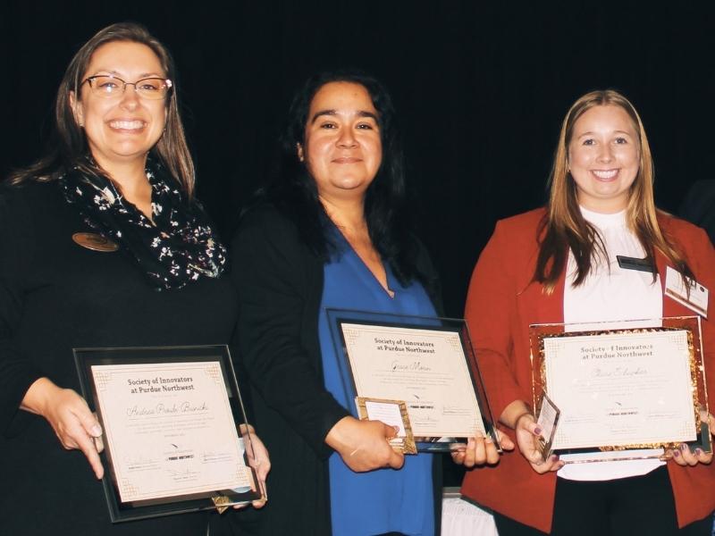 United Way of Northwest Indiana was selected in 2021 as a Society of Innovators Team Inductee. Pictured, from left to right, are Andrea Proulx-Buinicki, Grace Morin, and Claire Schapker.