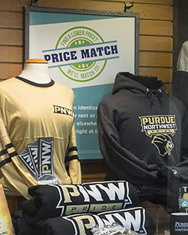 PNW long sleeve shirts are displayed at the Hammond Campus Bookstore