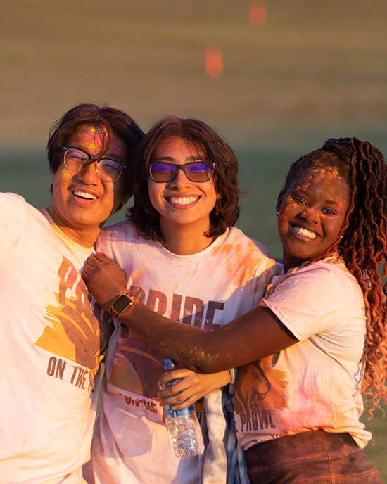 PNW students coated in color after the PNW Pride Stride