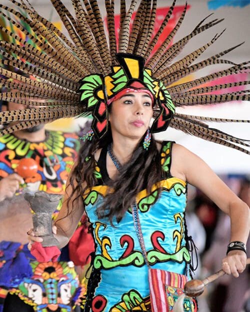 A dancer in Danzantes Aztecas performs at PNW's Hispanic Heritage Month