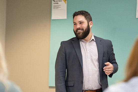 PNW professor Matthew Bauman in the classroom.