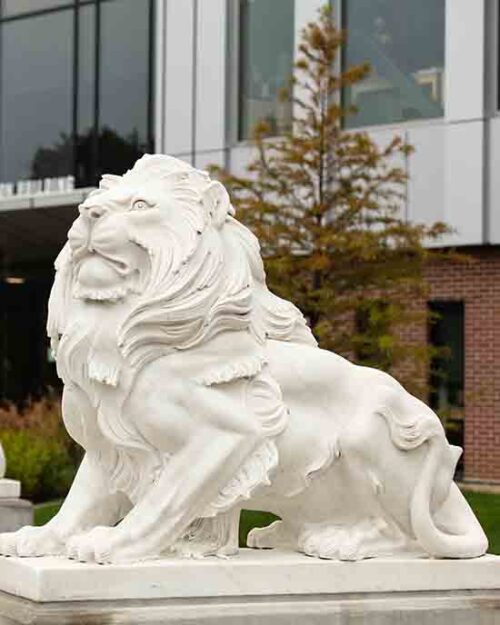 A lion statue on the PNW Hammond Campus