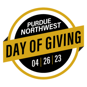 Logo: Purdue Northwest Day of Giving - 4/26/2023 (gold text)