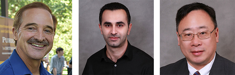 From left to right, headshots of PNW professors Dave Kozel, Khair Al Shamileh and Lizhe Tan