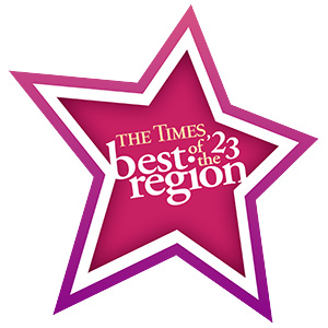 A pink start with text on it: The Times Best of the Region '23