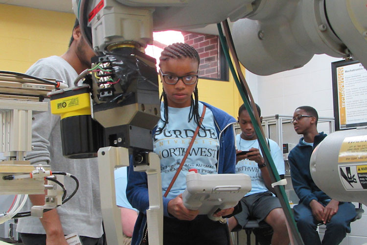 Female working with Robot