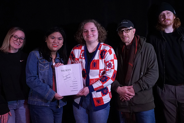 Pictured, from left to right, are PNW students Heather Woodman, Liana Boulles, and Frankie Servi, Continuing Lecturer Ken Bronowski, and PNW student Brandon Drzewiecki. Not pictured are PNW students Luke Brenner and Carlos Reyes.