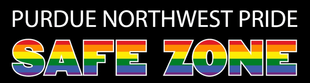 Logo: Purdue Northwest Pride Safe Zone, with Safe Zone in rainbow colors