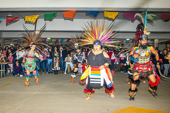 Dancers in Danzantes Aztecas performs at PNW's Hispanic Heritage Month
