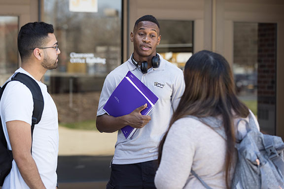 Students talk outdoors at PNW's Hammond Campus
