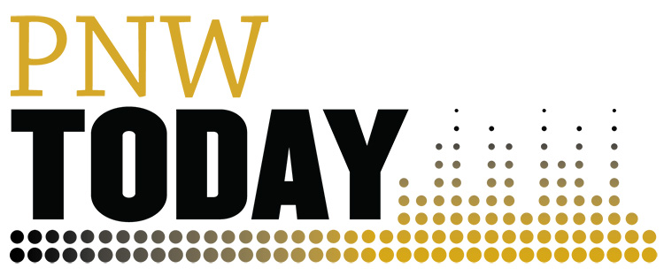 Logo: PNW Today with black and gold dots reflecting an audio wave.