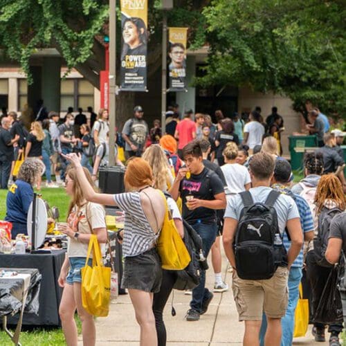 Students outdoors at PNW's Welcome Rallies