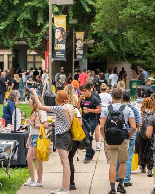 Students outdoors at PNW's Welcome Rallies