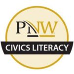Logo: Golden circle with a banner through the lower half. The top half of the circle reads "PNW" banner reads "Civics Literacy"