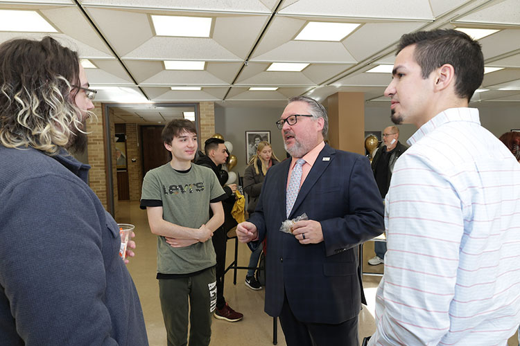 PNW Chancellor Chris Holford meets with PNW students, faculty and staff during the Excellence Evolving leadership celebration at PNW’s Westville campus.