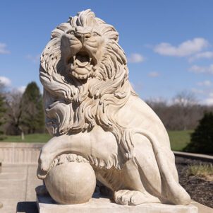 A lion statue on the PNW Westville Campus