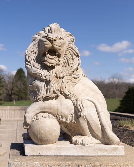 A lion statue on the PNW Westville Campus