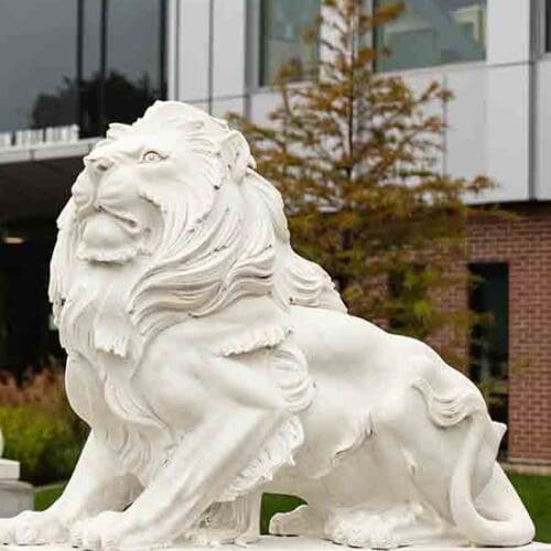 A white lion statue on the PNW Hammond Campus