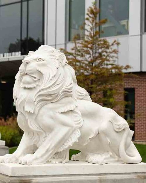 A white lion statue on the PNW Hammond Campus