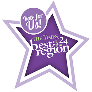 A purple illustrated star with text: "Vote for us! The Times best of the region '24."