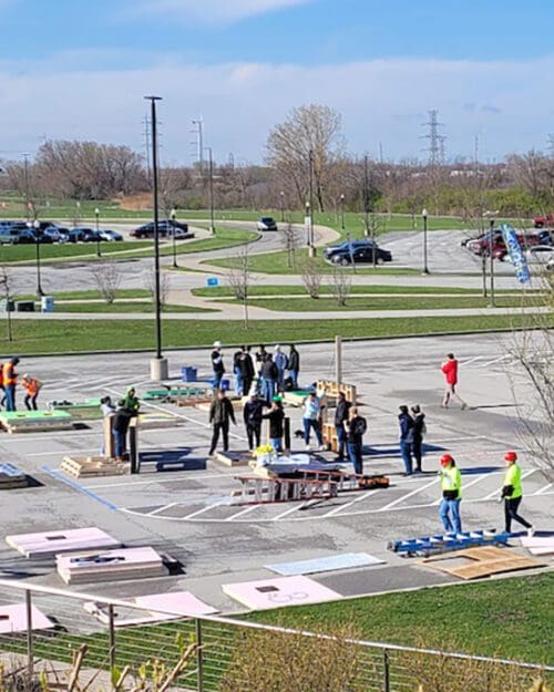 Student teams prepare for a concrete canoe event at Wolf Lake Memorial Park.