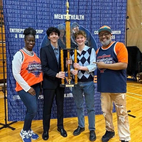 left to right: Uthiverse co-founder Nicole Barry, Munster High School students Nabeel Rabie and Josephine “Fifi” Pirok and Uthiverse co-founder Ken Barry.