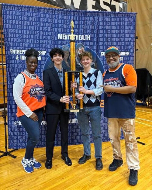 left to right: Uthiverse co-founder Nicole Barry, Munster High School students Nabeel Rabie and Josephine “Fifi” Pirok and Uthiverse co-founder Ken Barry.
