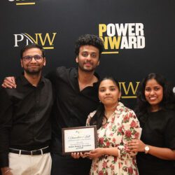 Members of Indian Student Association at Purdue University Northwest pose for a group photo after receiving the “Program of the Year” award at the second annual Chancellor’s Ball.
