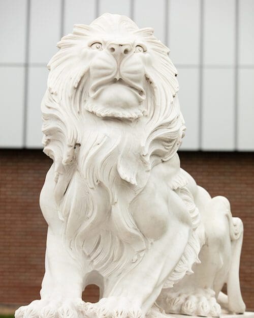 A lion statue on the PNW Hammond Campus