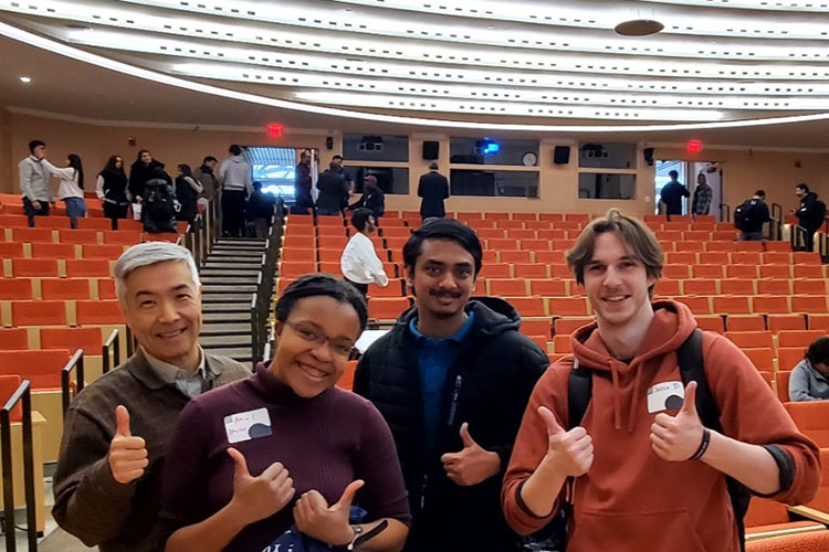 PNW Computer Science students, from left, Shawn He Yuxun, Ariel Trusty, Josh Srinivasan and Jesse Dance take a photo together while visiting Yale University
